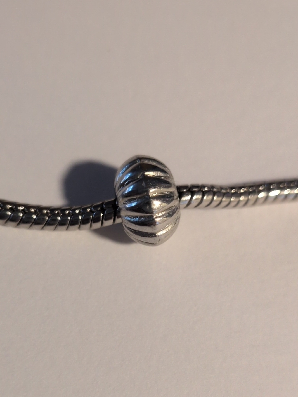 Silver Ribbed Round Spacer Charm for Pandora Style Bracelet